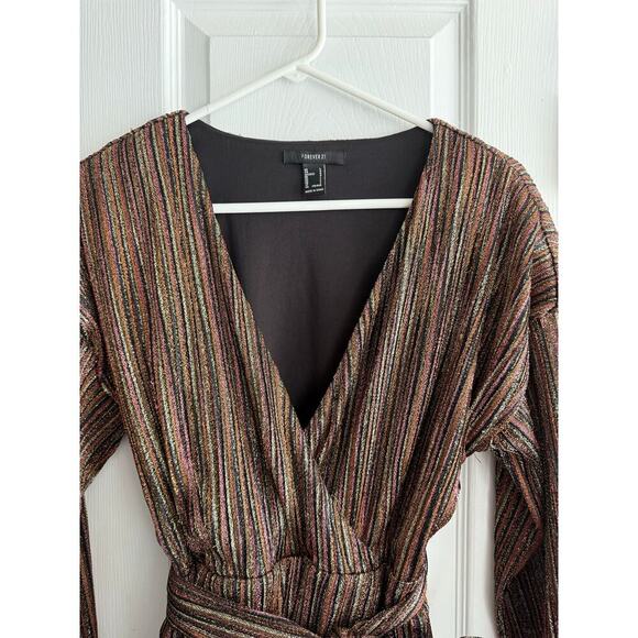 Forever 21 Metallic Striped V Neck Dress size Large - Picture 3 of 8